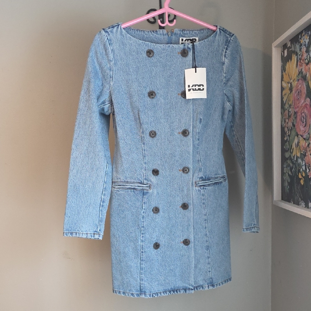Vintage Wash Denim Double-Breasted Jacket Dress Size 8 NWT